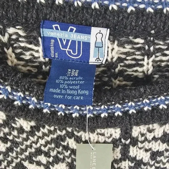 Vintage Venezia Jeans Black Print Knit Sweater 22/24 NWT - Picture 4 of 6